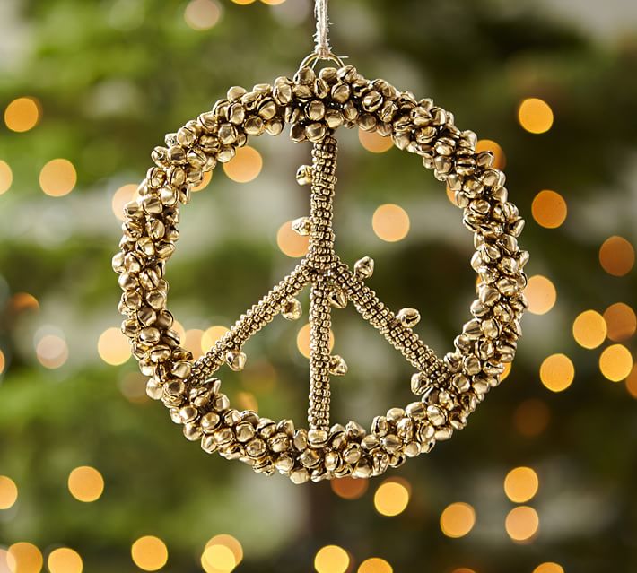 Pottery Barn Bell Peace Sign Ornament