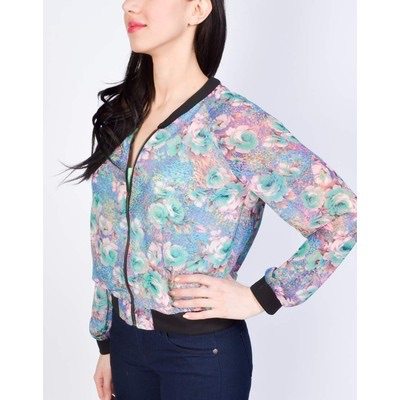 Lush Floral chiffon bomber jacket