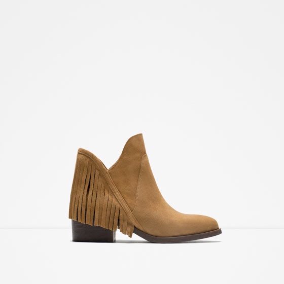 Zara Leather Flat Booties with Fringe