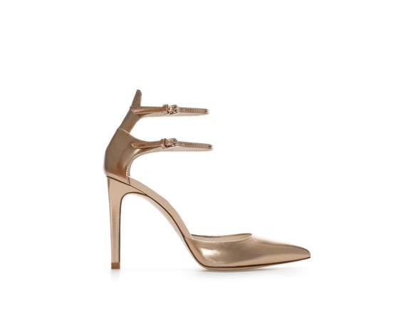 Shiny Leather High Heel Pointed Shoe with Ankle Straps Zara