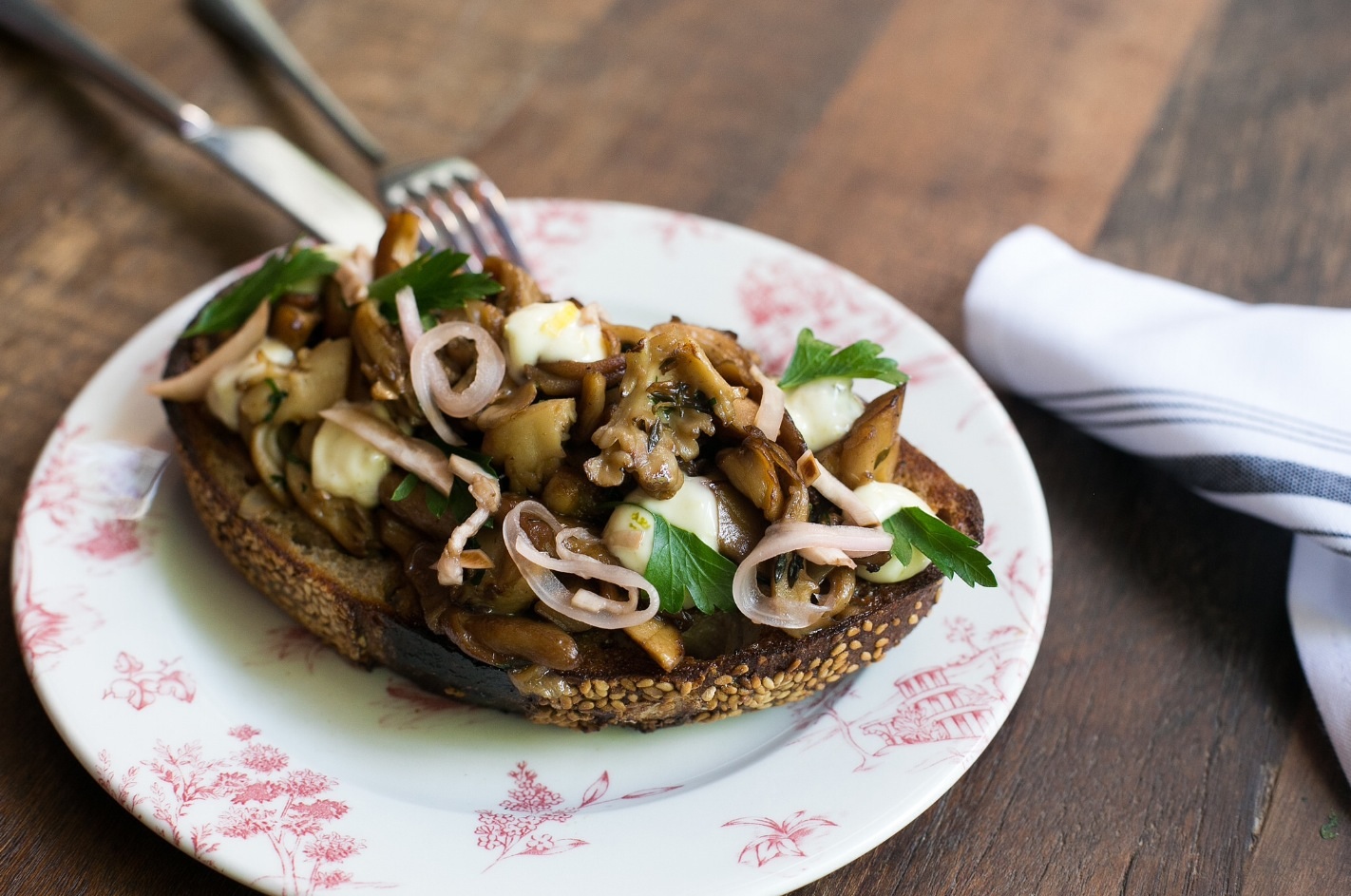 Highline Mushroom's on toast: With pickled eggplant & herbs $15 + add smoked trout $4