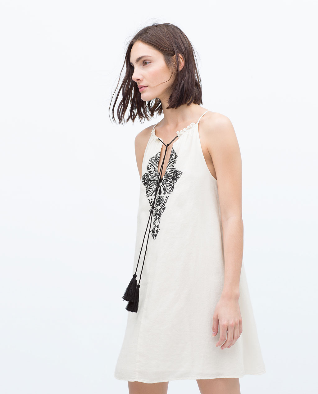 EMBROIDERED BIB FRONT DRESS 