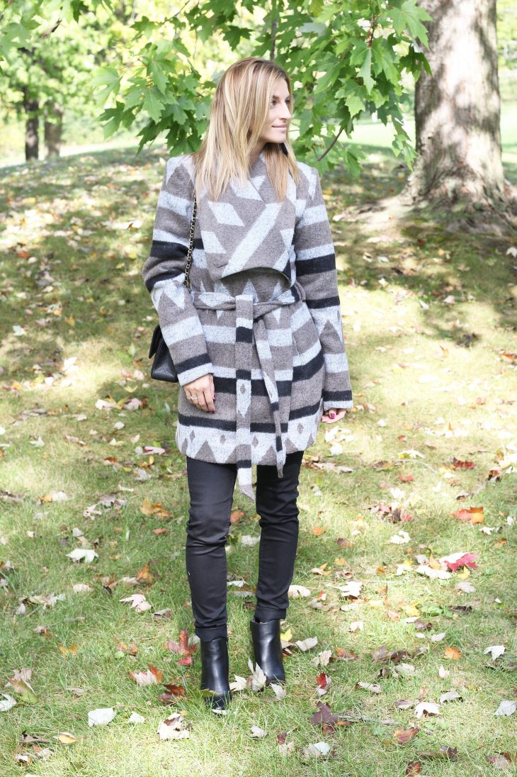 Cozy Printed Wrap Coat with belt Suzy Shier