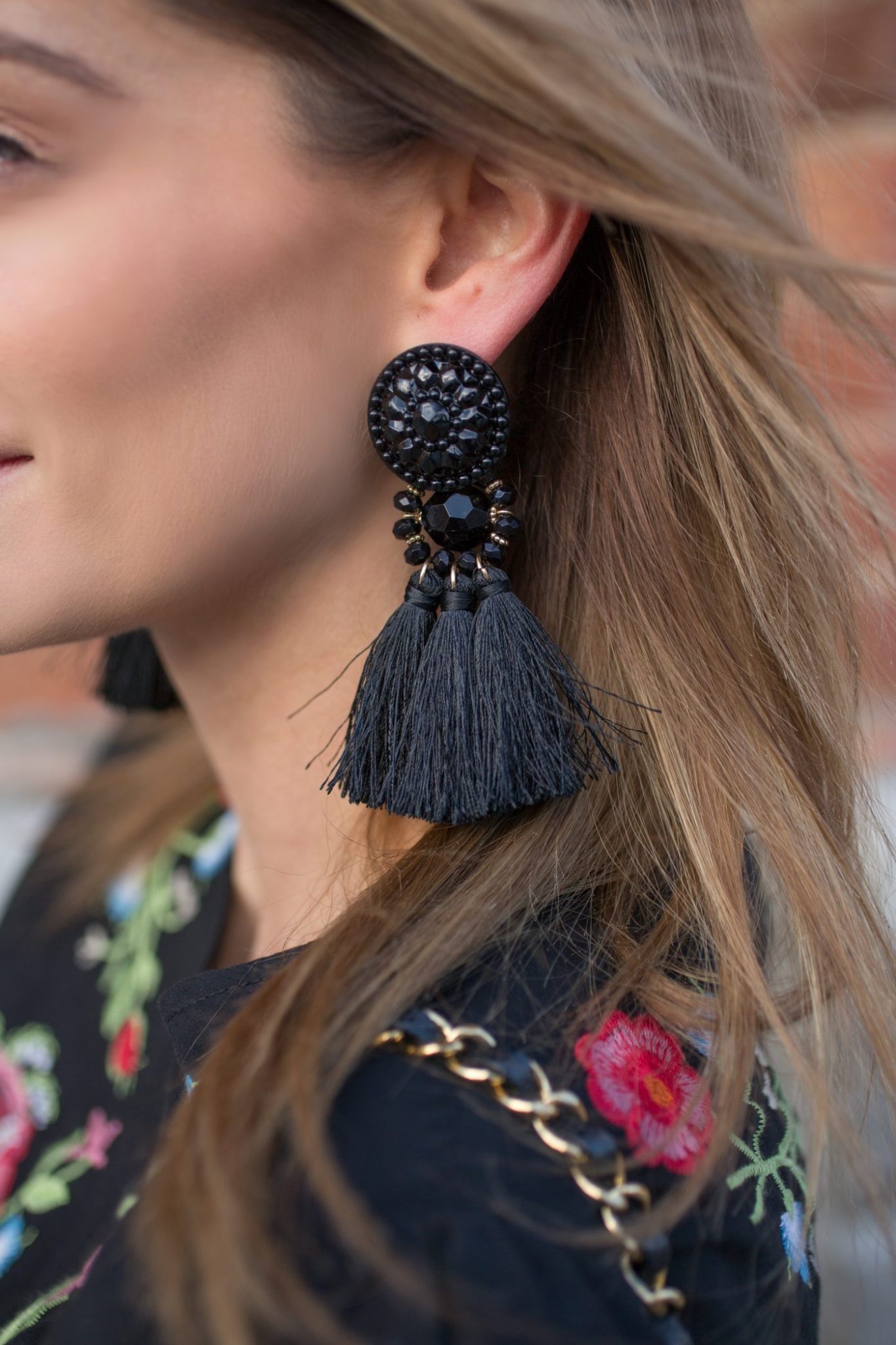 H&M Black Tassel Earrings