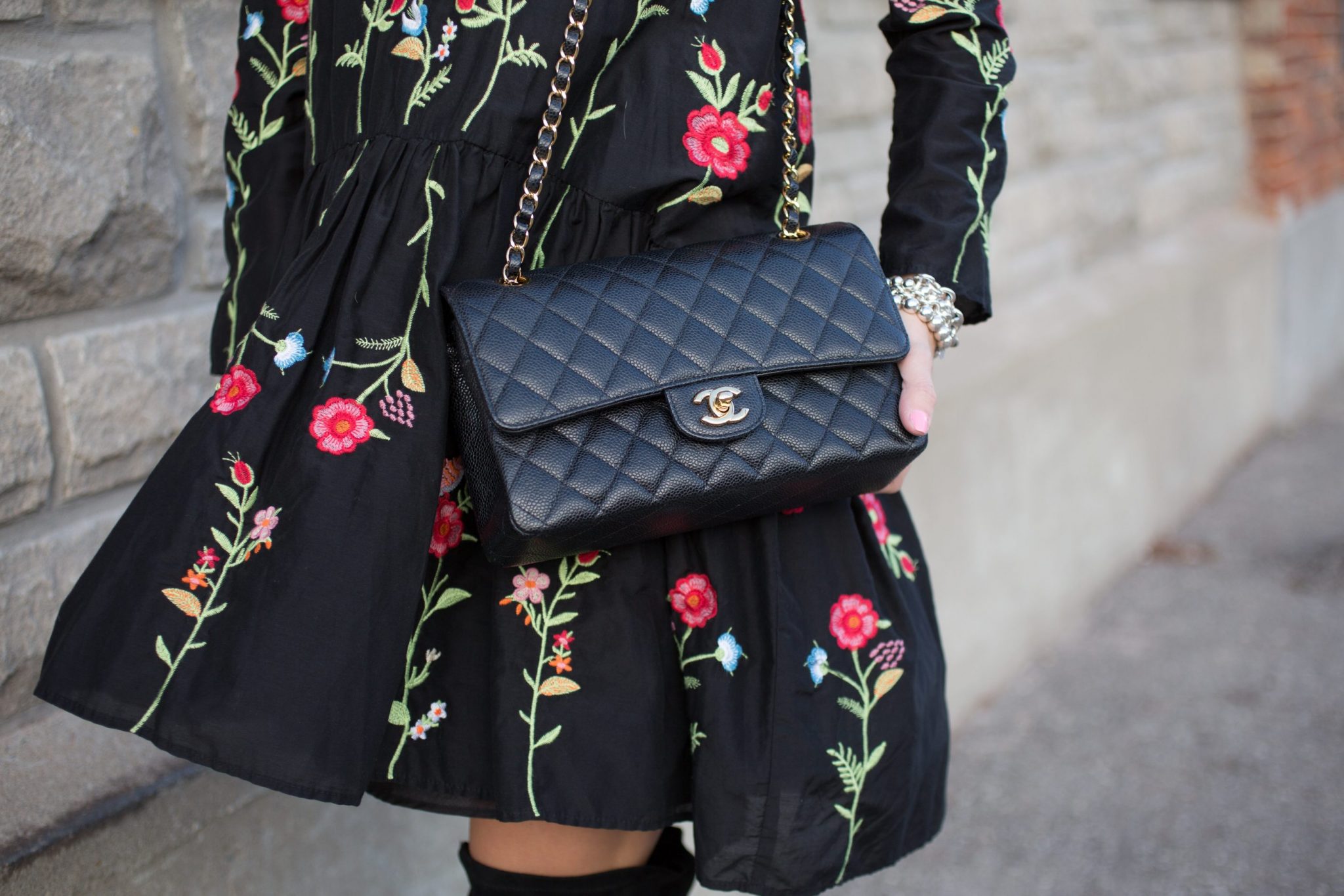 Chanel Bag with Zara Floral Embroidery Dress sparkleshinylove