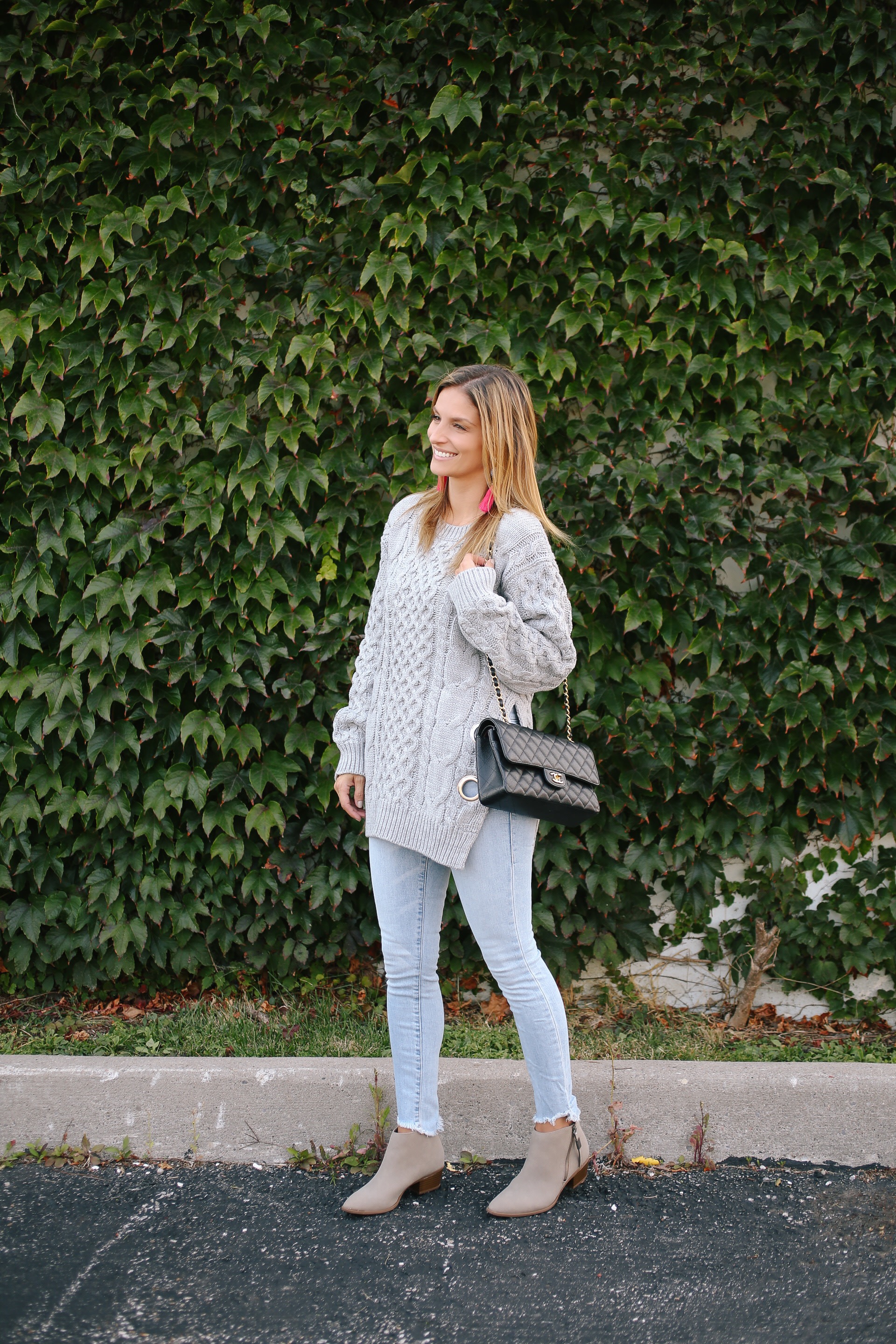 Chic Exploration Cable Knit Sweater in Grey