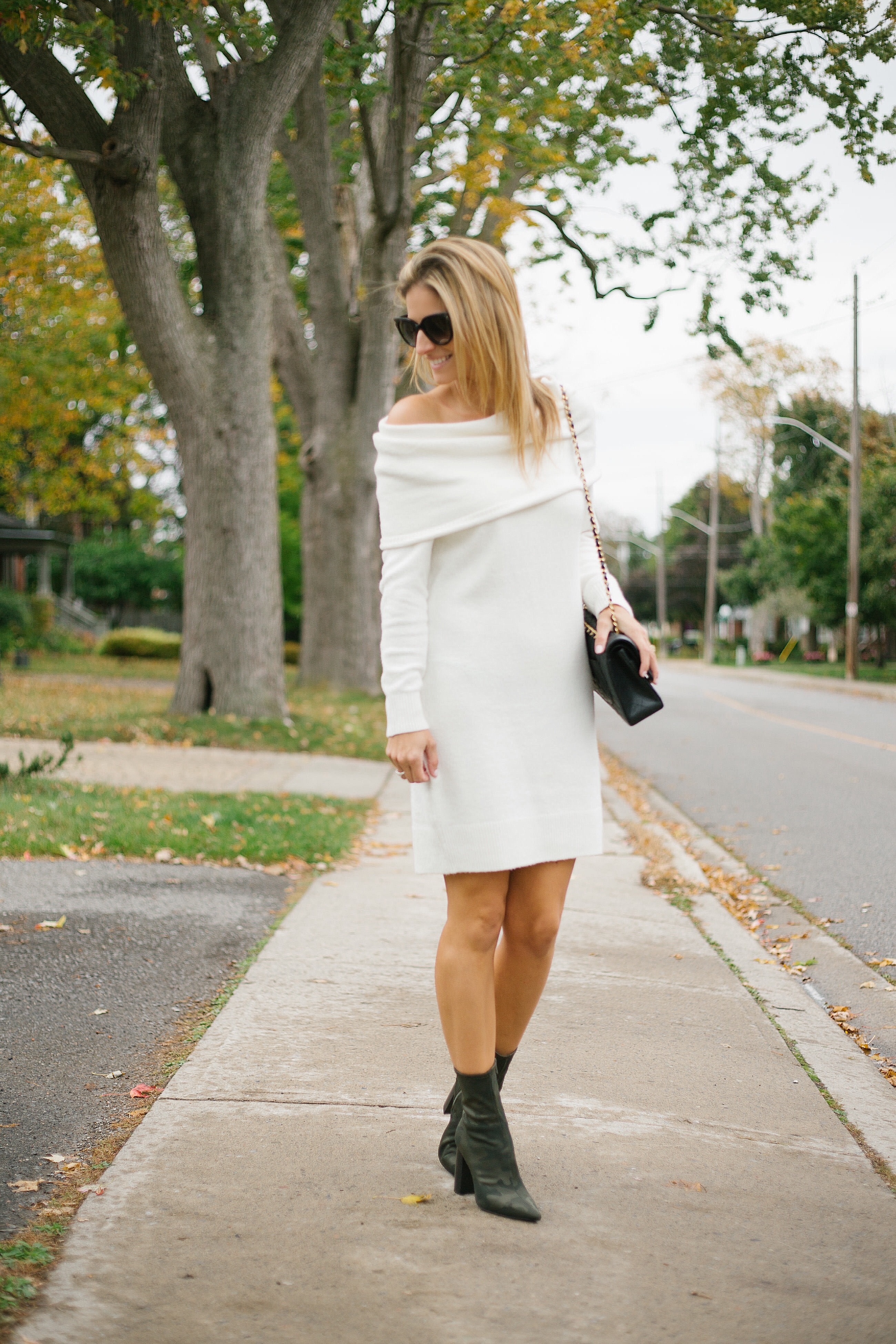 Best fall outfit with ankle boots and dress