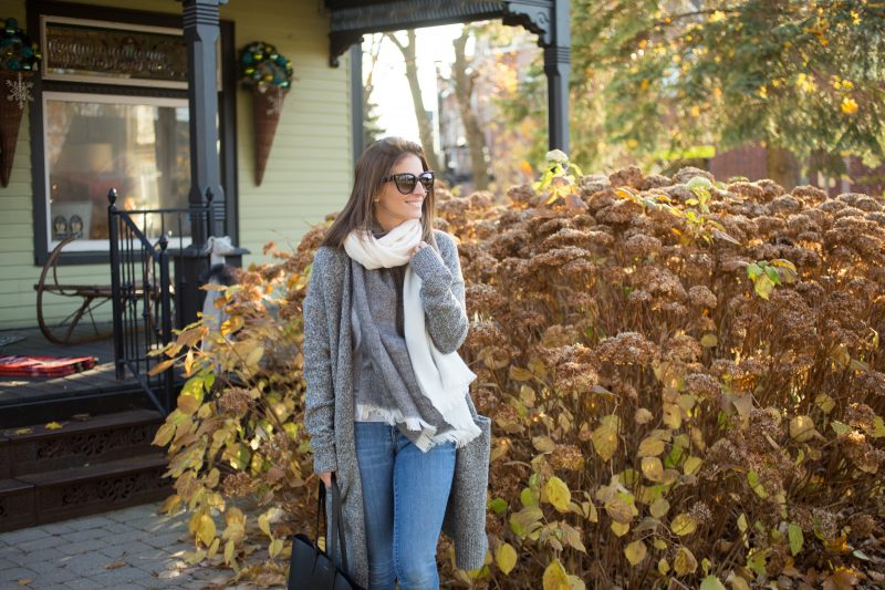 cozy scarf outfit with cardigan for winter look