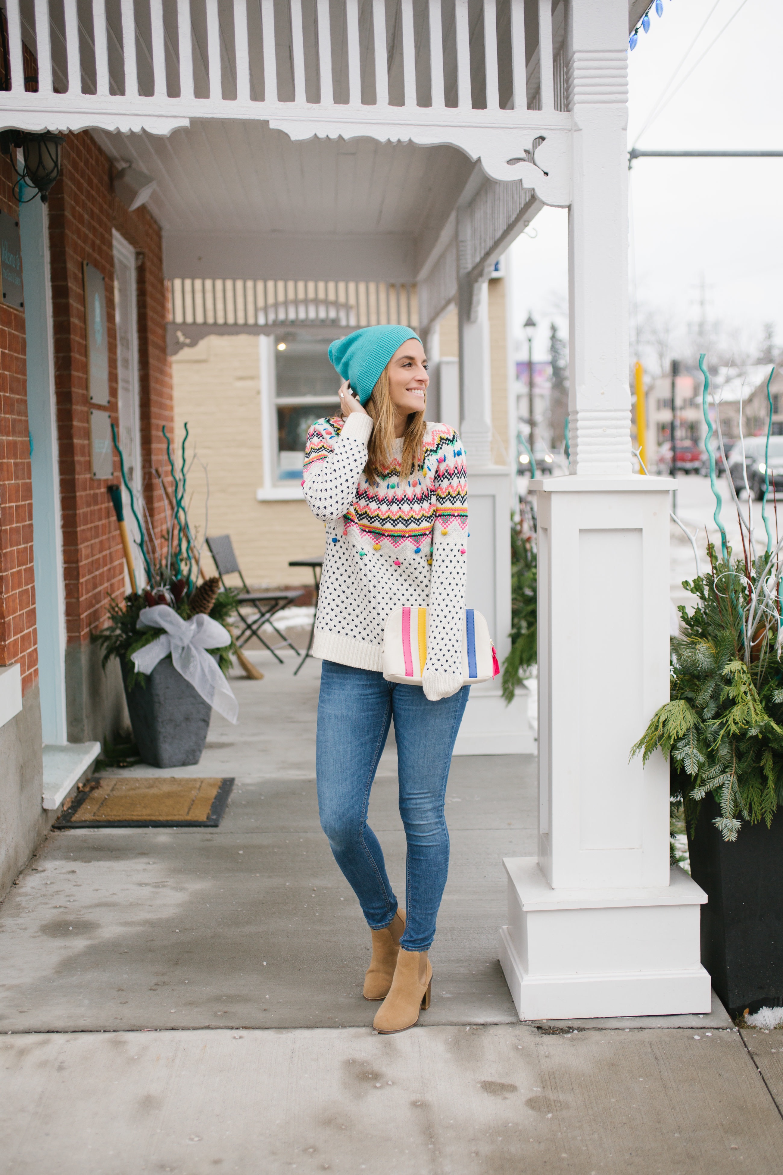 favourite winter sweater from talbots with pom poms sparkleshinylove