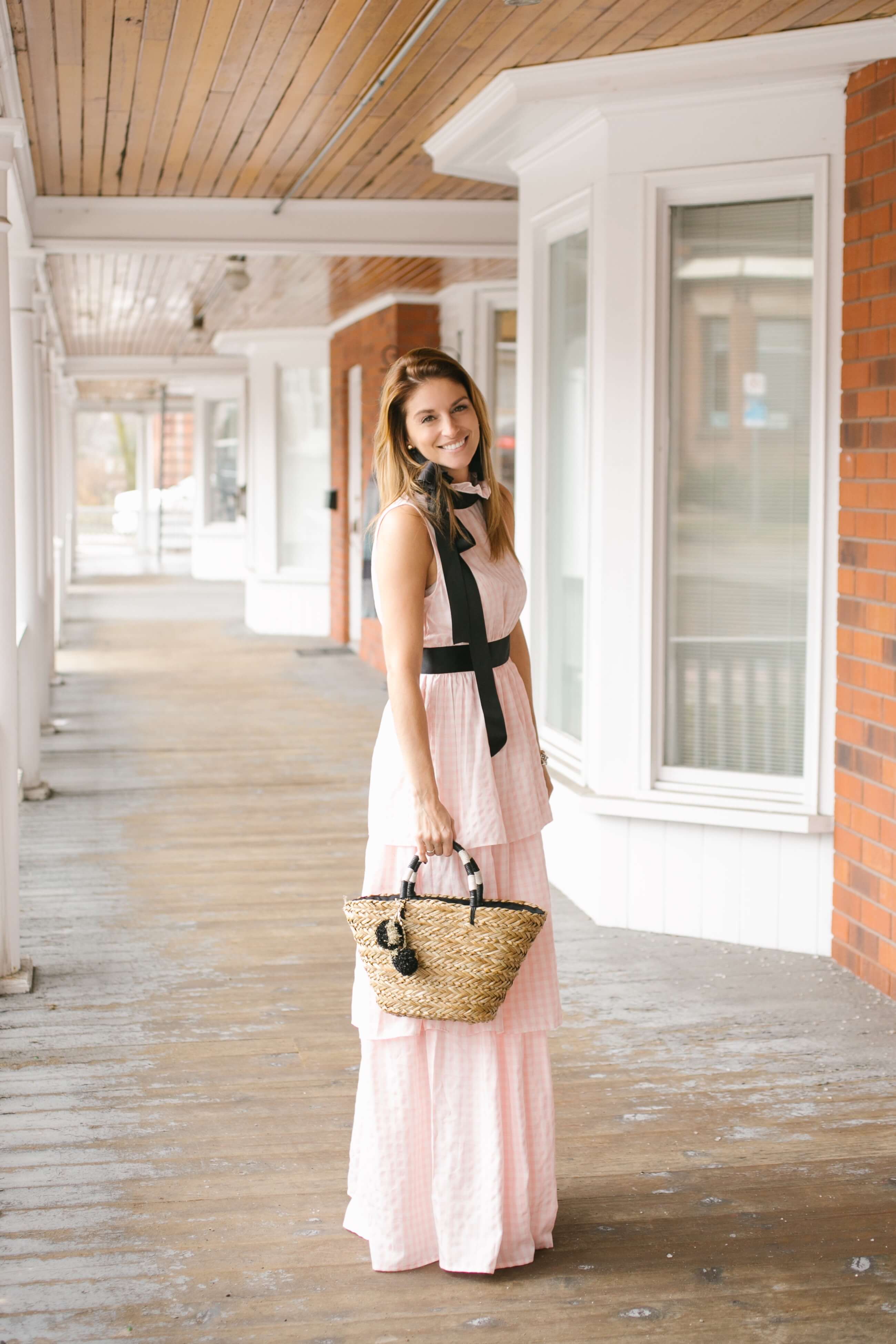 Forever 21 Gingham Maxi Dress,Kayu St. Tropez Straw Tote; pretty maxi dress for summer; mandy furnis sparkleshinylove