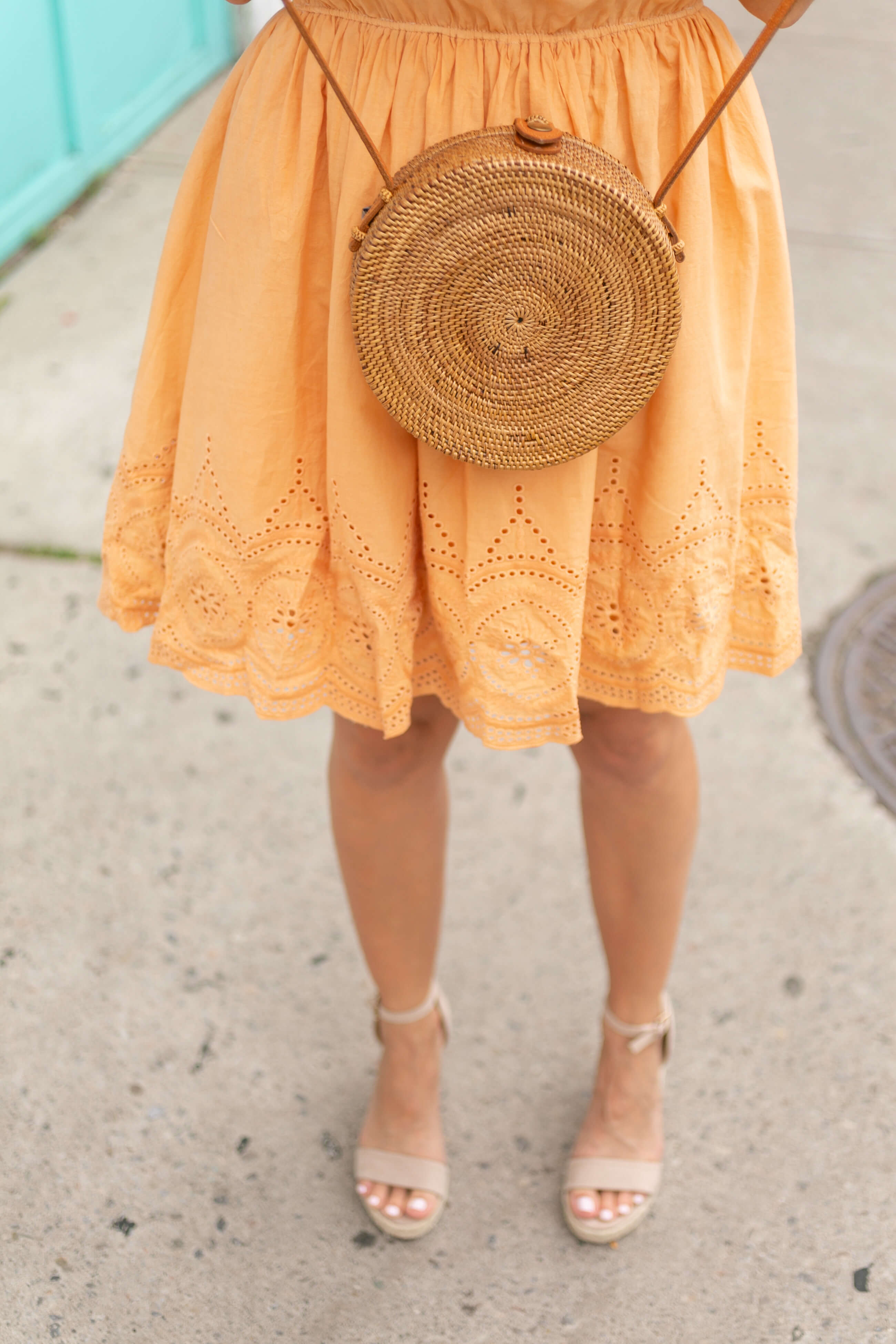 orange off the shoulder dress; summer style, chicwish off the shoulder dress; mandy furnis sparkleshinylove