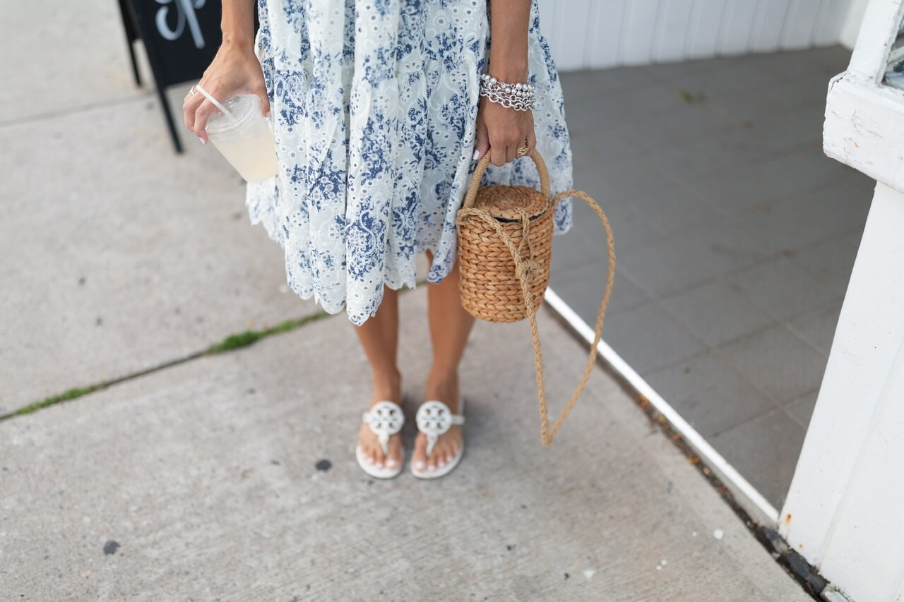 Floral off the shoulder dress from Chicwish; tory burch miller sandals;  whitby blogger sparkleshinylove - sparkleshinylove