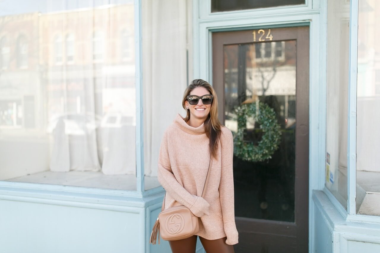 Brown Leather pants, beige turtleneck; gucci soho disco bag; fall style; whitby blogger; Joe Fresh Faux leather pants; mandy furnis sparkleshinylove