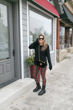 Christmas outfit; Christmas look; plaid pants; combat boots; mandy furnis sparkleshinylove