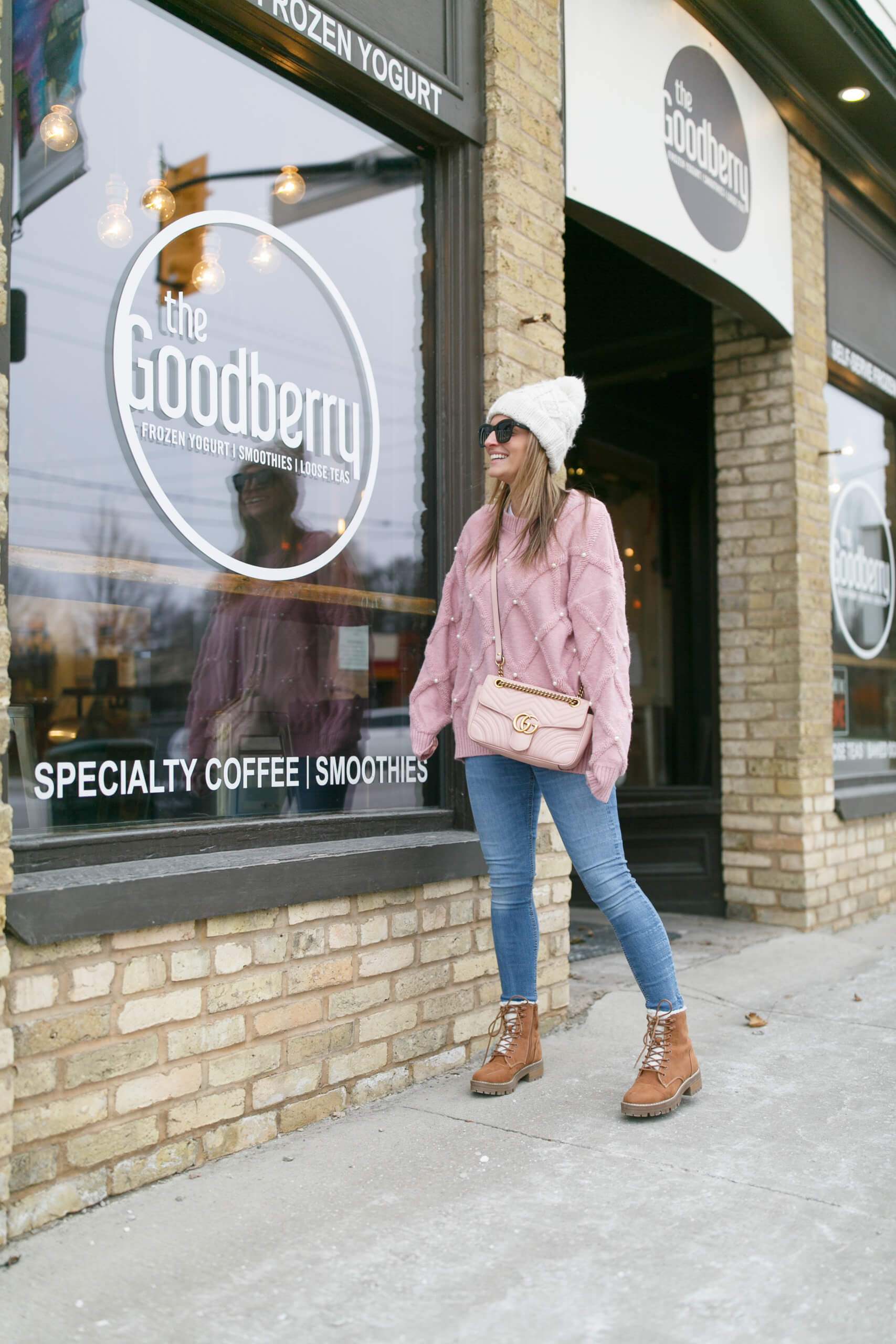 pink and pearl sweater chicwish; winter style; winter ootd; sparkleshinylove mandy furnis durham region blogger