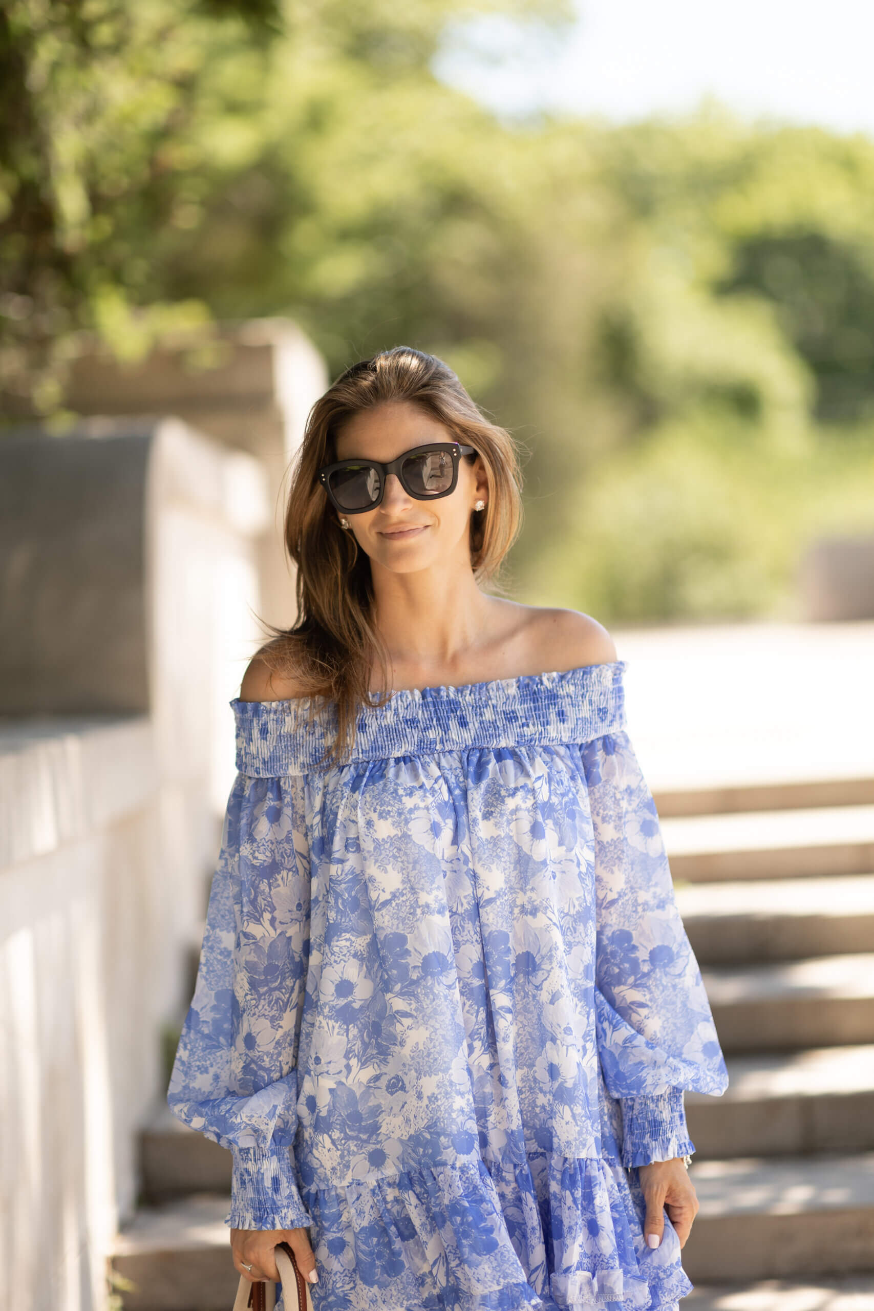 Off the Shoulder Floral Chiffon Mini Dress chicwish; off the shoulder summer dress; Mandy Furnis durham region blogger sparkleshinylove