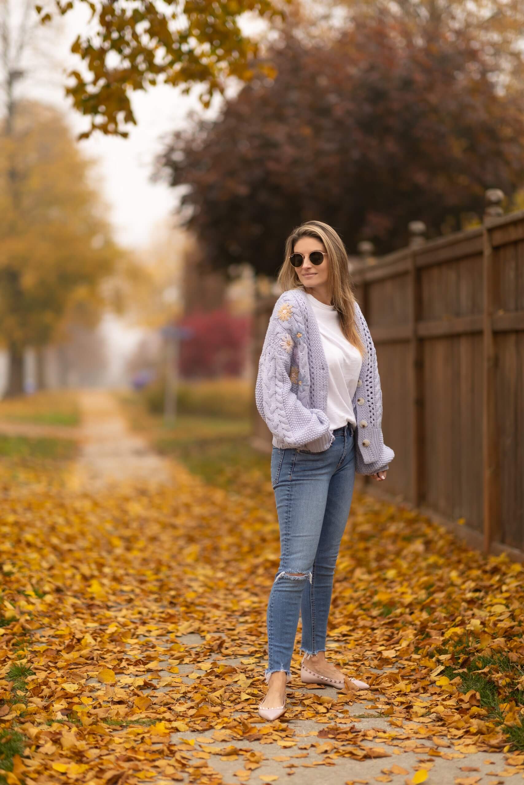 Blue embroidered cardigan from Chicwish; Chicwish sweater; fall sweater; fall style; Durham region; Whitby; style blogger outfit ideas