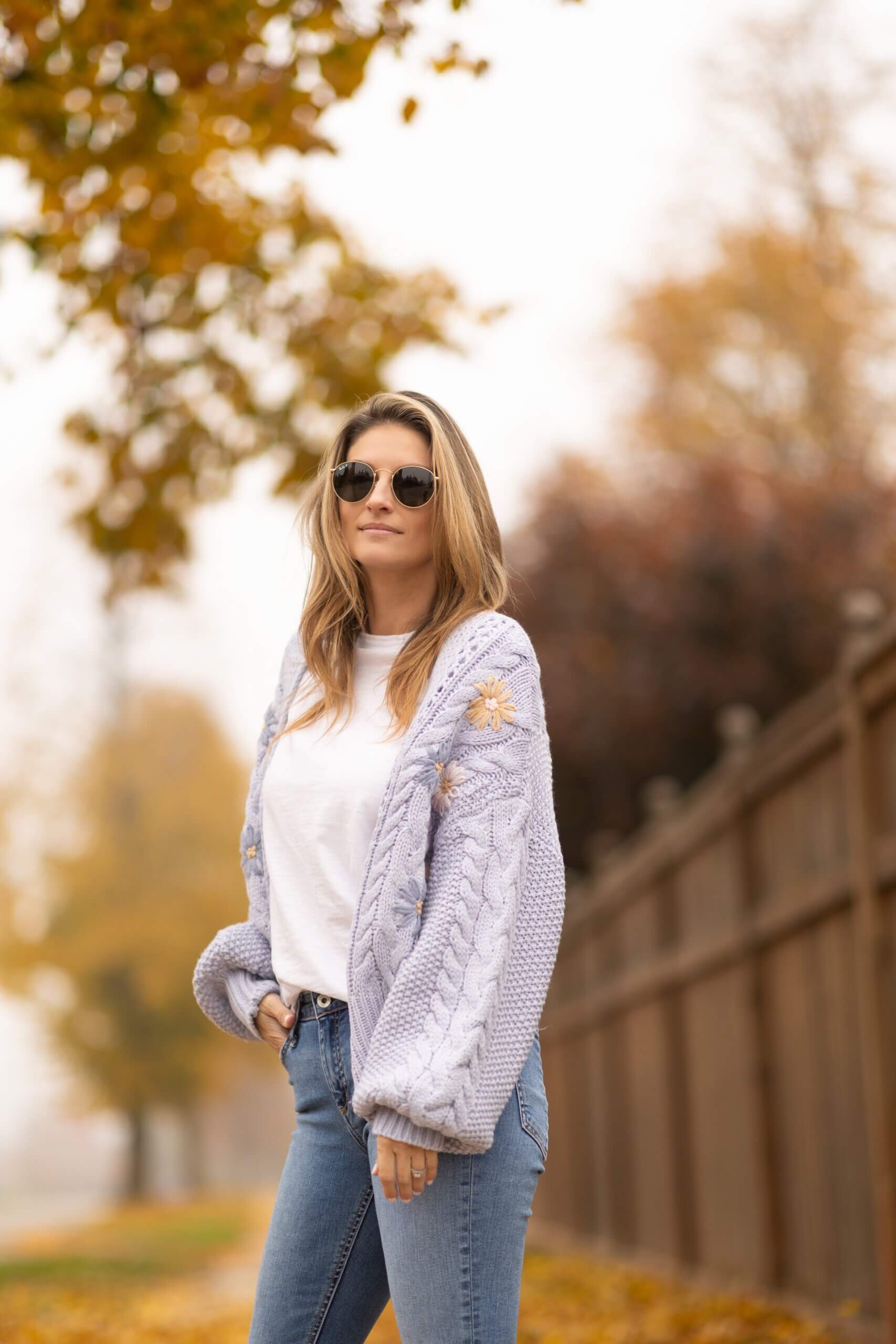 Blue embroidered cardigan from Chicwish; Chicwish sweater; fall sweater; fall style; Durham region; Whitby; style blogger outfit ideas
