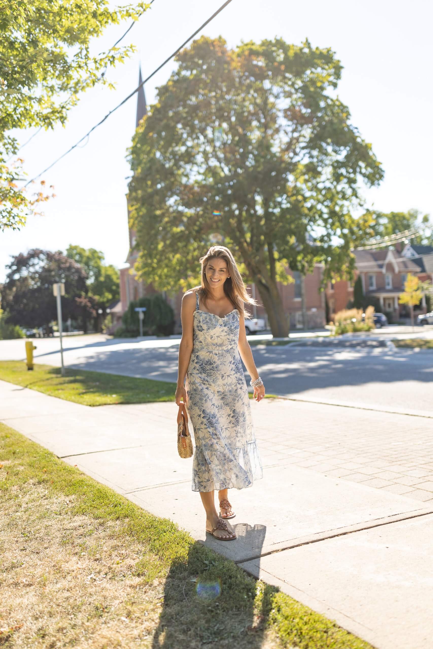 blue and white floral summer dress chicwish; summer style; summer outfit ideas; mandy furnis sparkleshinylove; durham region blogger; toronto style blogger