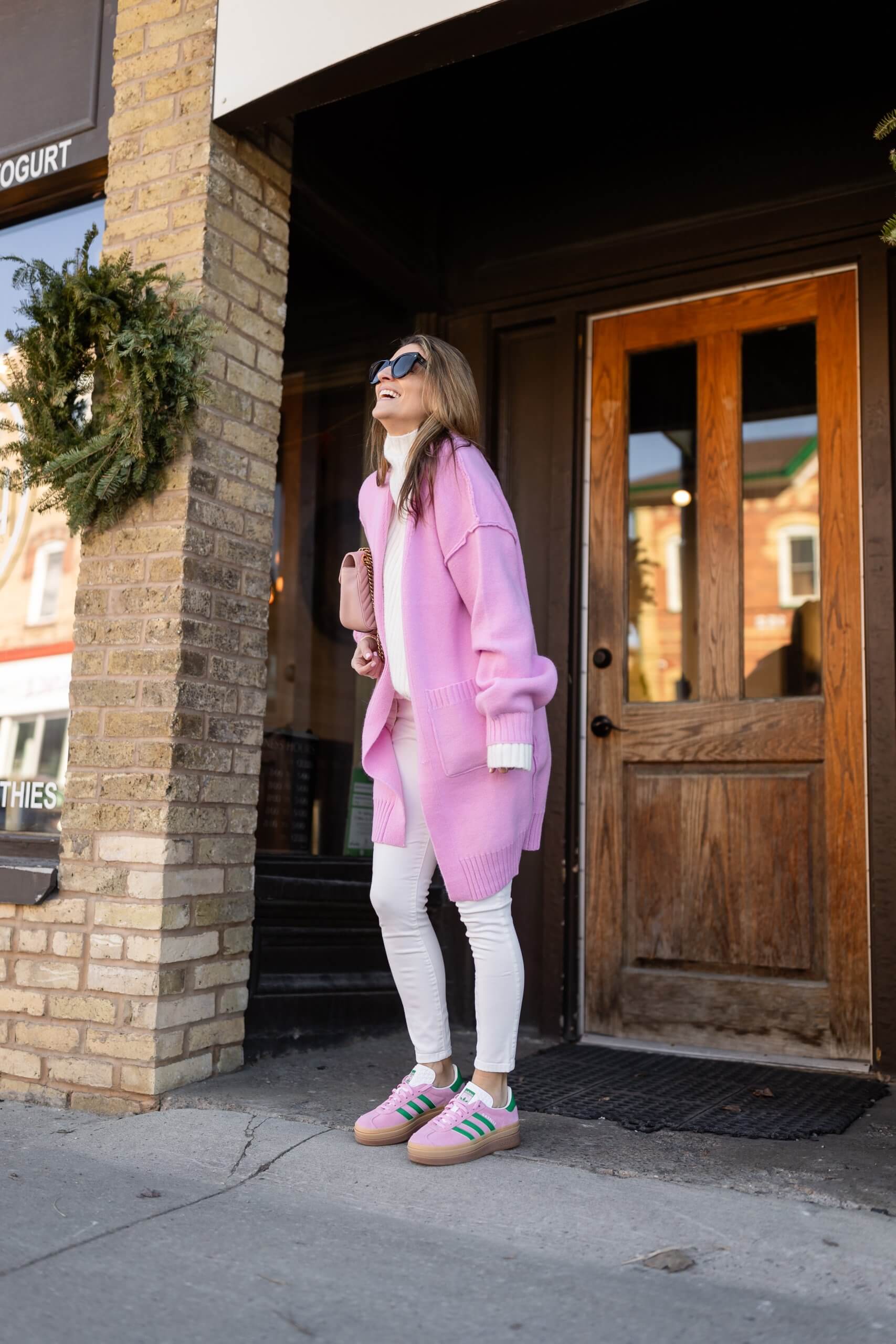 Pink cardigan from Chicwish; spring look; spring outfit pink cardiigan; mandy furnis sparkleshinylove