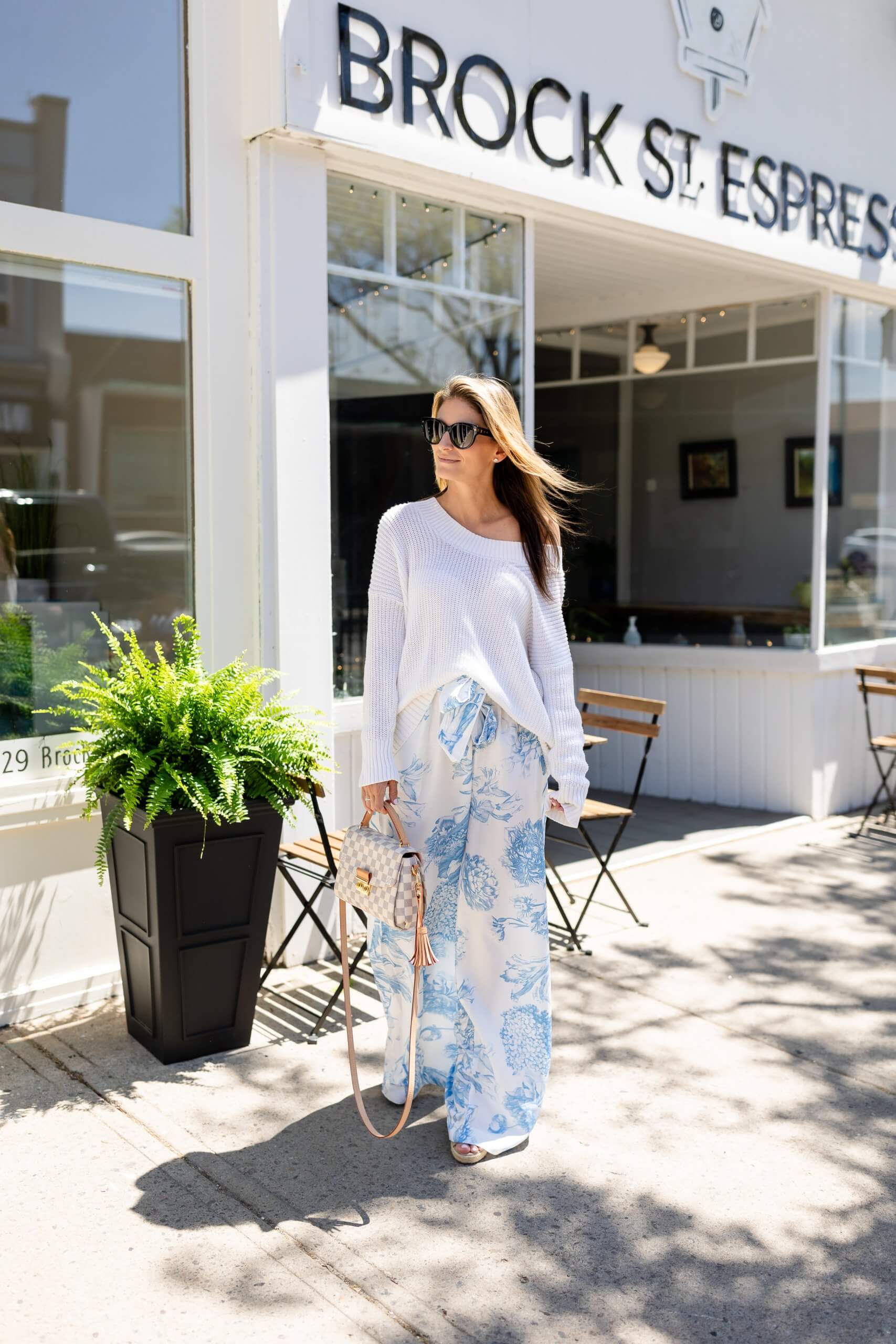 Chicwish BLUE BOUQUET PRINTED WIDE-LEG PANTS; wide leg pants for summer Mandy Furnis