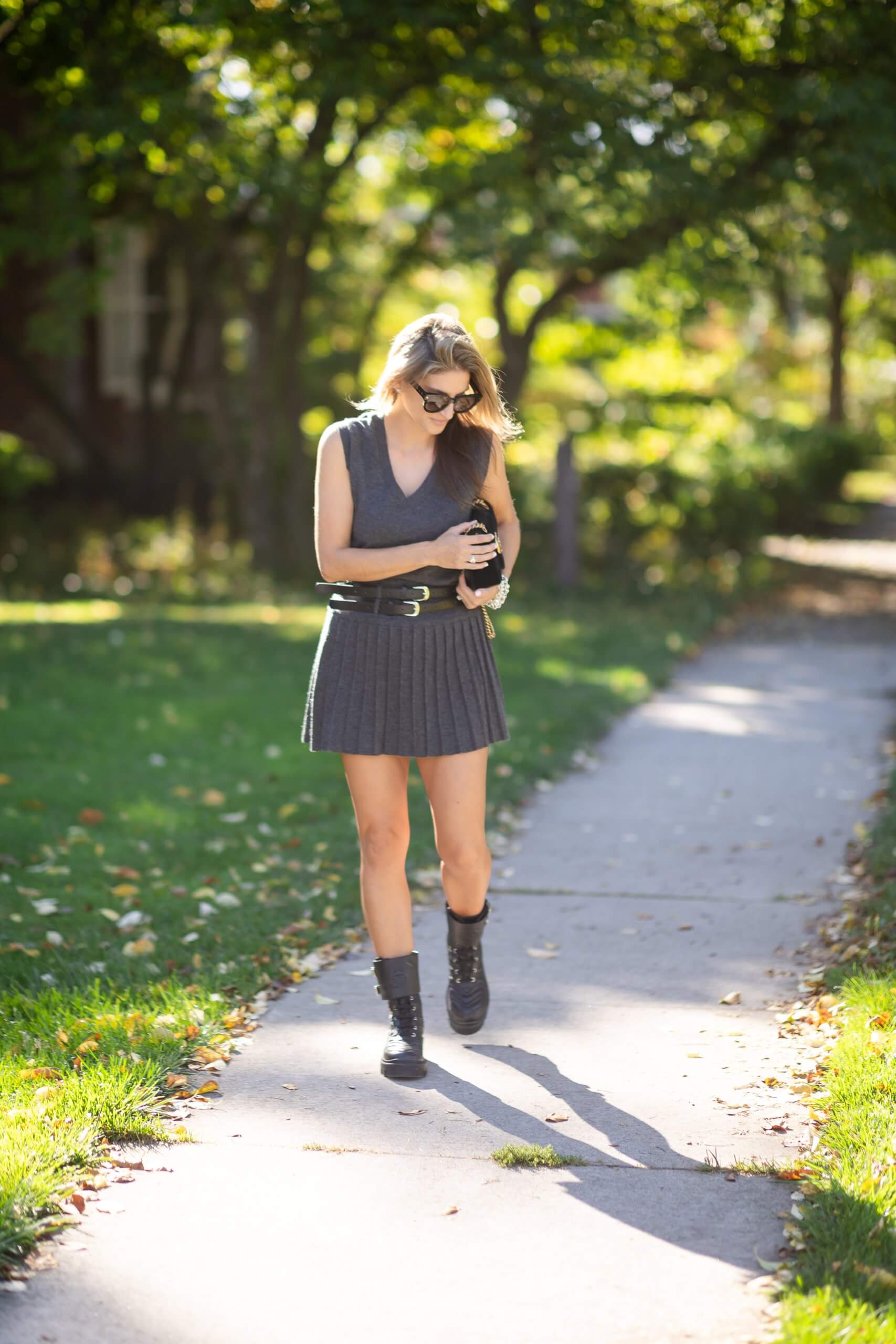 Chicwish Coordinates pleated skirt and vest, matching set from Chicwish; fall style; mandy furnis sparkleshinylove Durham Region Blogger