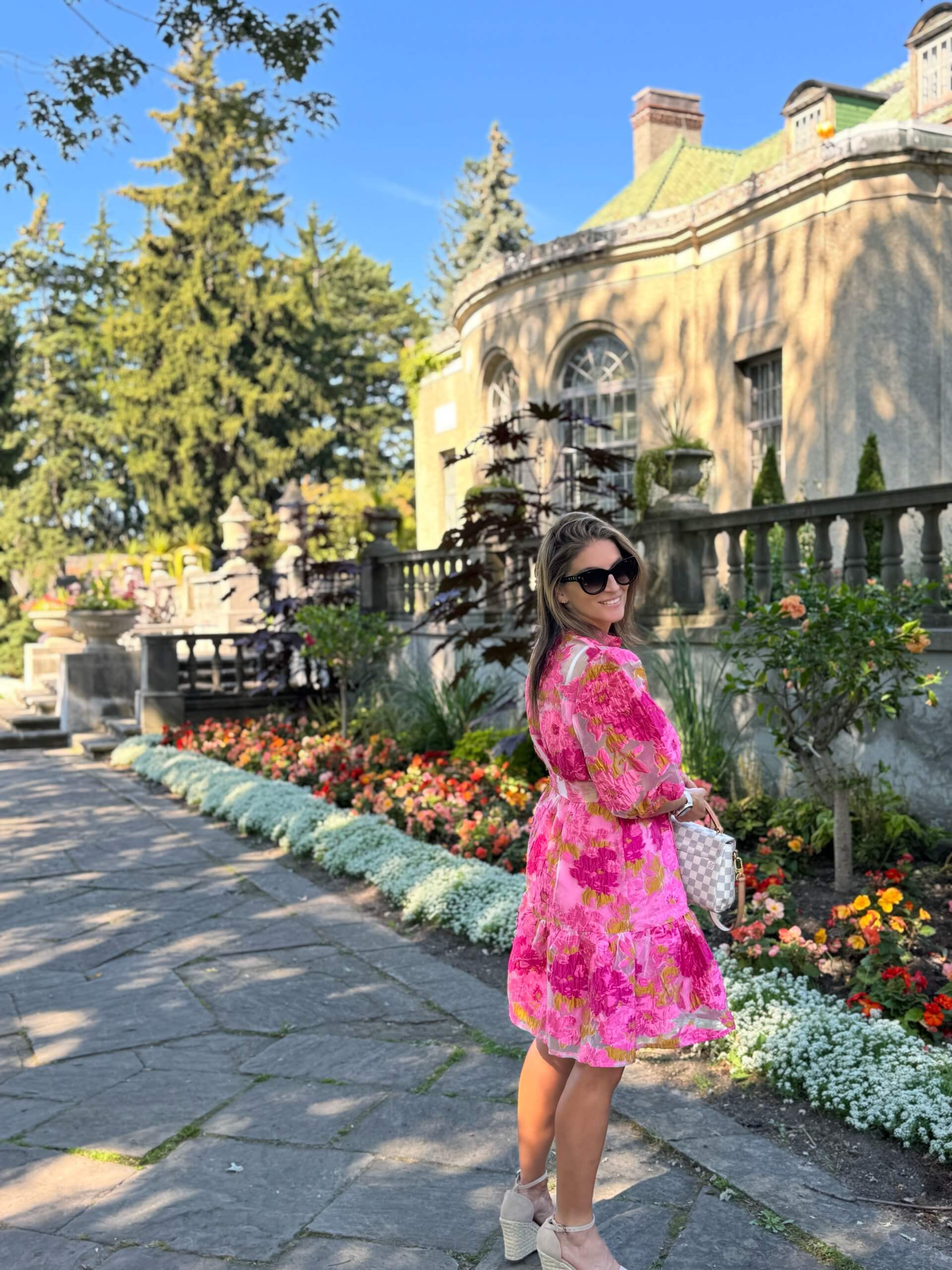 Chicwish Floral Jacquard Puff Sleeves Organza Buttoned Belted Dolly Dress; fall dress; fall style; fall style inspiration