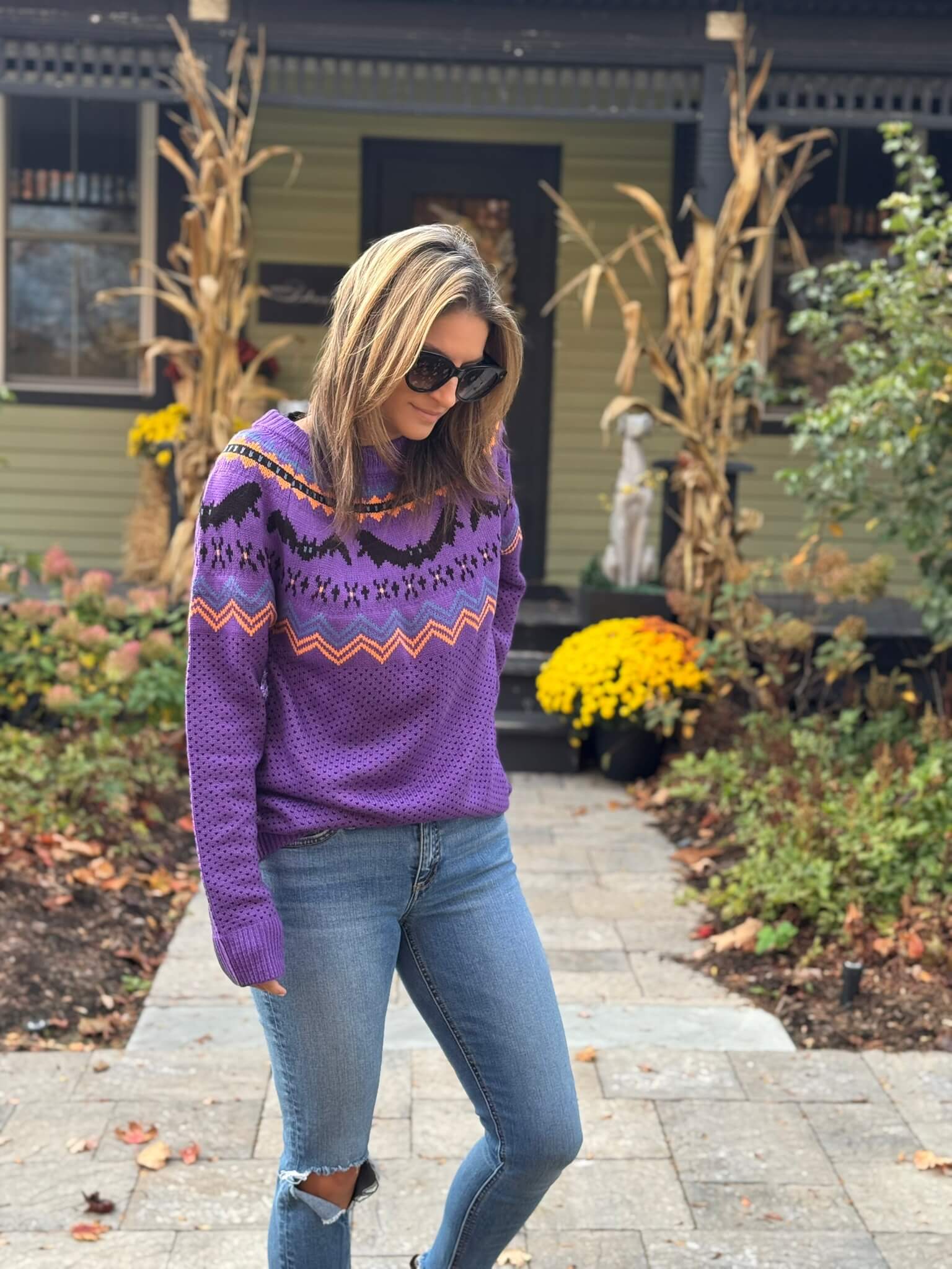 Halloween sweater with bats from Chicwish; Halloween sweater