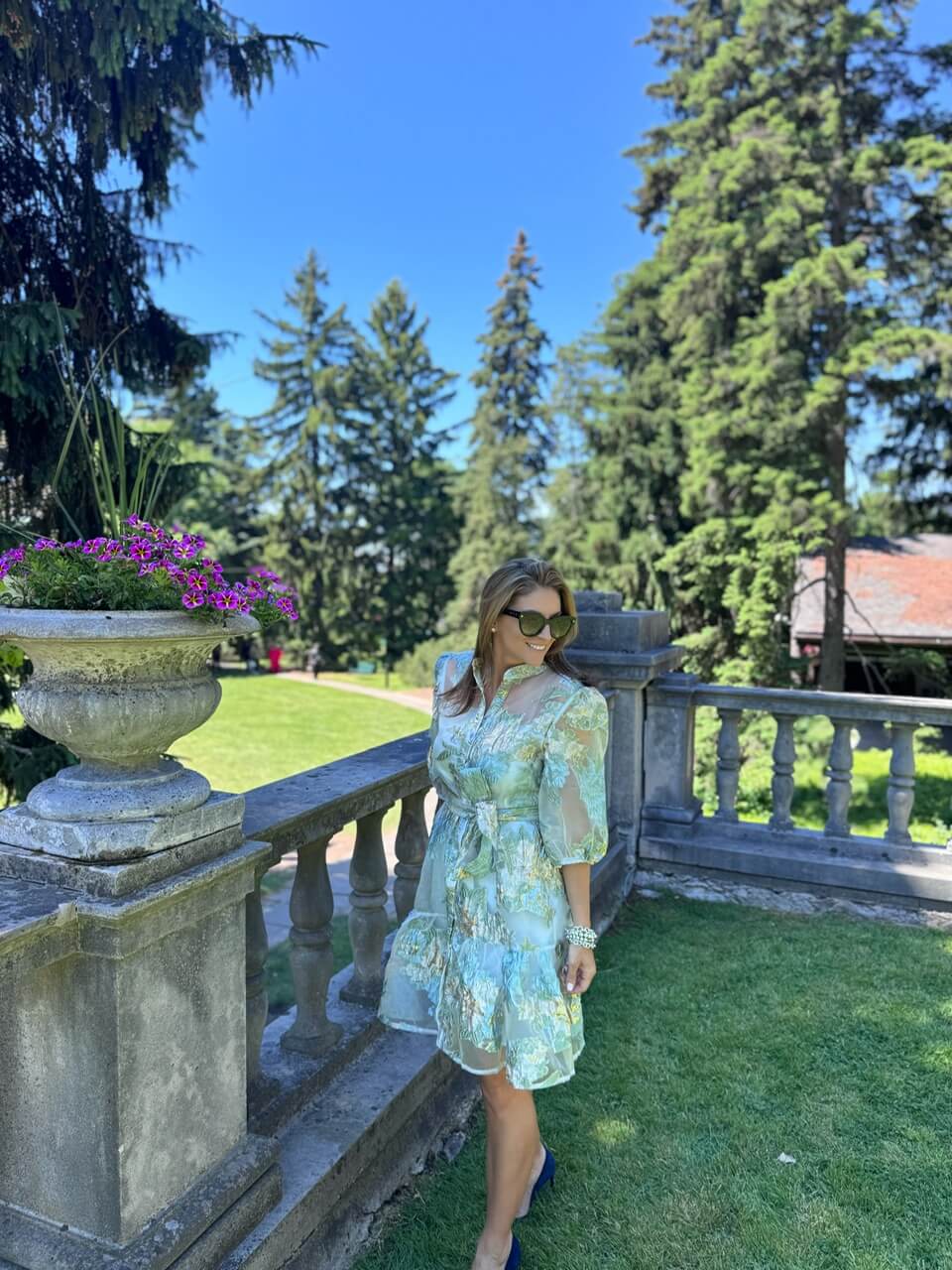 Floral Jacquard Puff Sleeves Organza Buttoned Belted Dolly Dress in Baby Blue chicwish; chicwish dress; summer dress; sparkleshinylove mandy furnis durham region blog