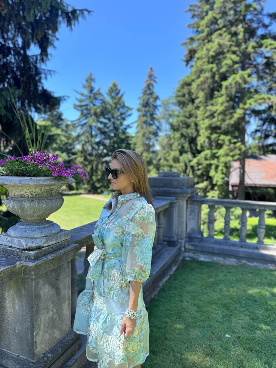 Floral Jacquard Puff Sleeves Organza Buttoned Belted Dolly Dress in Baby Blue chicwish; chicwish dress; summer dress; sparkleshinylove mandy furnis durham region blog