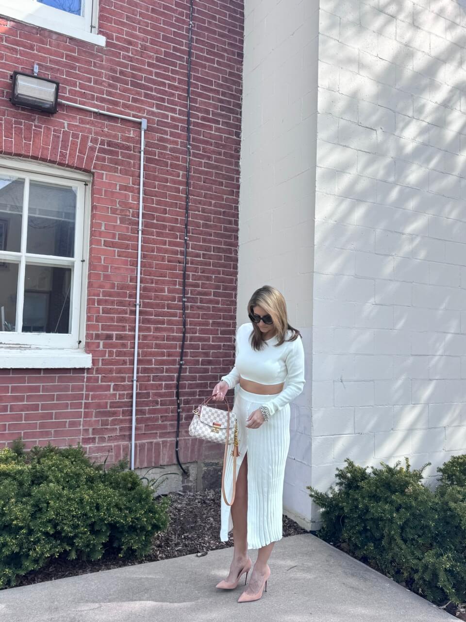 knit sweater set chicwish; ribbed white sweater set; spring style chicwish; mandy furnis sparkleshinylove durham region blogger