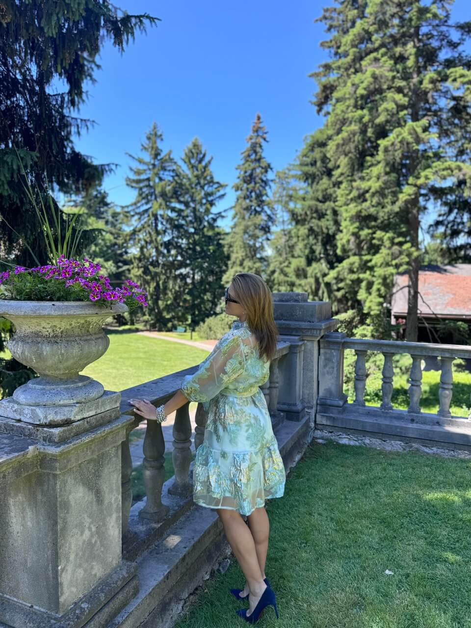 Floral Jacquard Puff Sleeves Organza Buttoned Belted Dolly Dress in Baby Blue chicwish; chicwish dress; summer dress; sparkleshinylove mandy furnis durham region blog