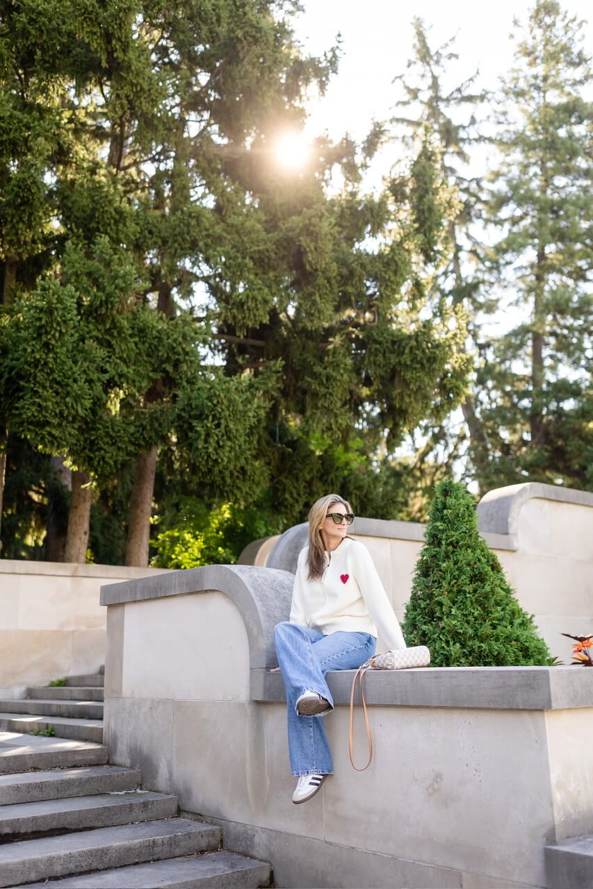 
Heart Embellished Zip-Up Crew Neck Knit Cardigan in Cream; fall style; chicwish heart sweater; mandy furnis sparkleshinylove